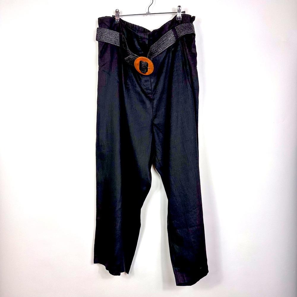 Refinity City Chic Black Linen Cropped Pants with Belt
